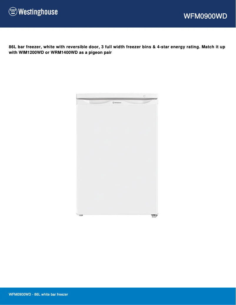 Page 1 de la notice Fiche technique Westinghouse WFM0900WD
