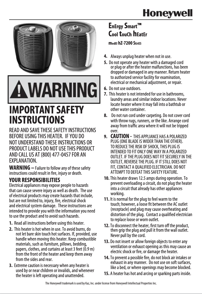 Page n°1 - Manuel utilisateur Honeywell HZ-7200