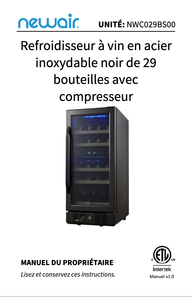 Page n°1 - Manuel utilisateur NewAir NWC029BS00