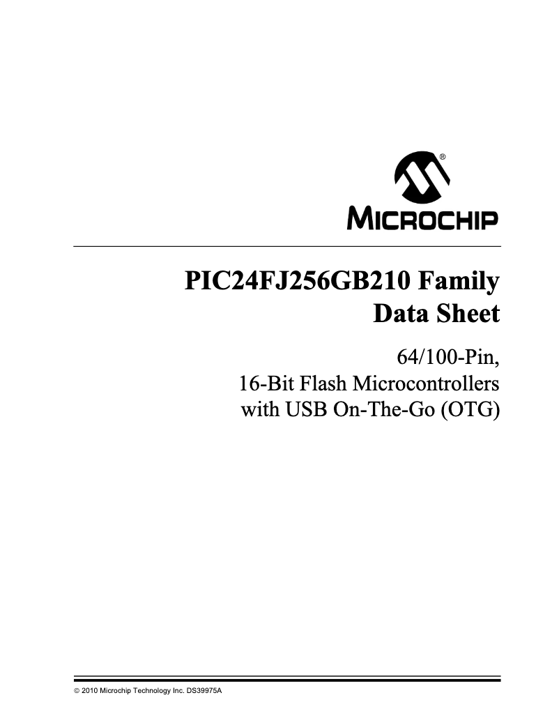 Page 1 de la notice Fiche technique Microchip PIC24FJ256GB210