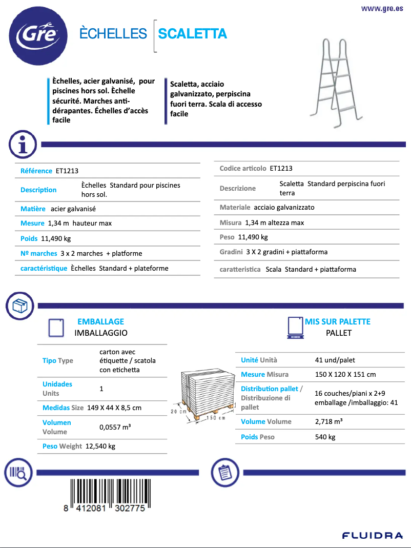 Page 1 de la notice Fiche technique Gre ET1213