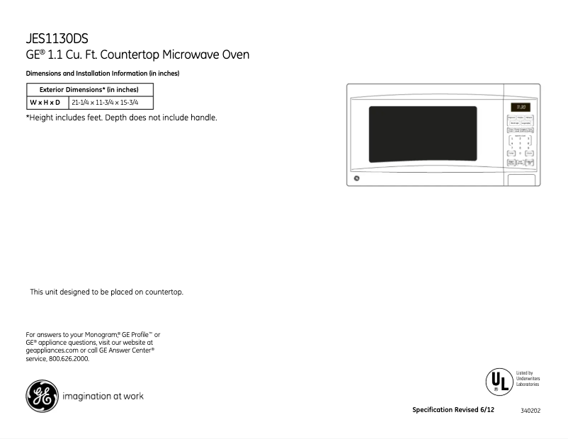 Imagen de la primera página del manual del dispositivo JES1130DSWW