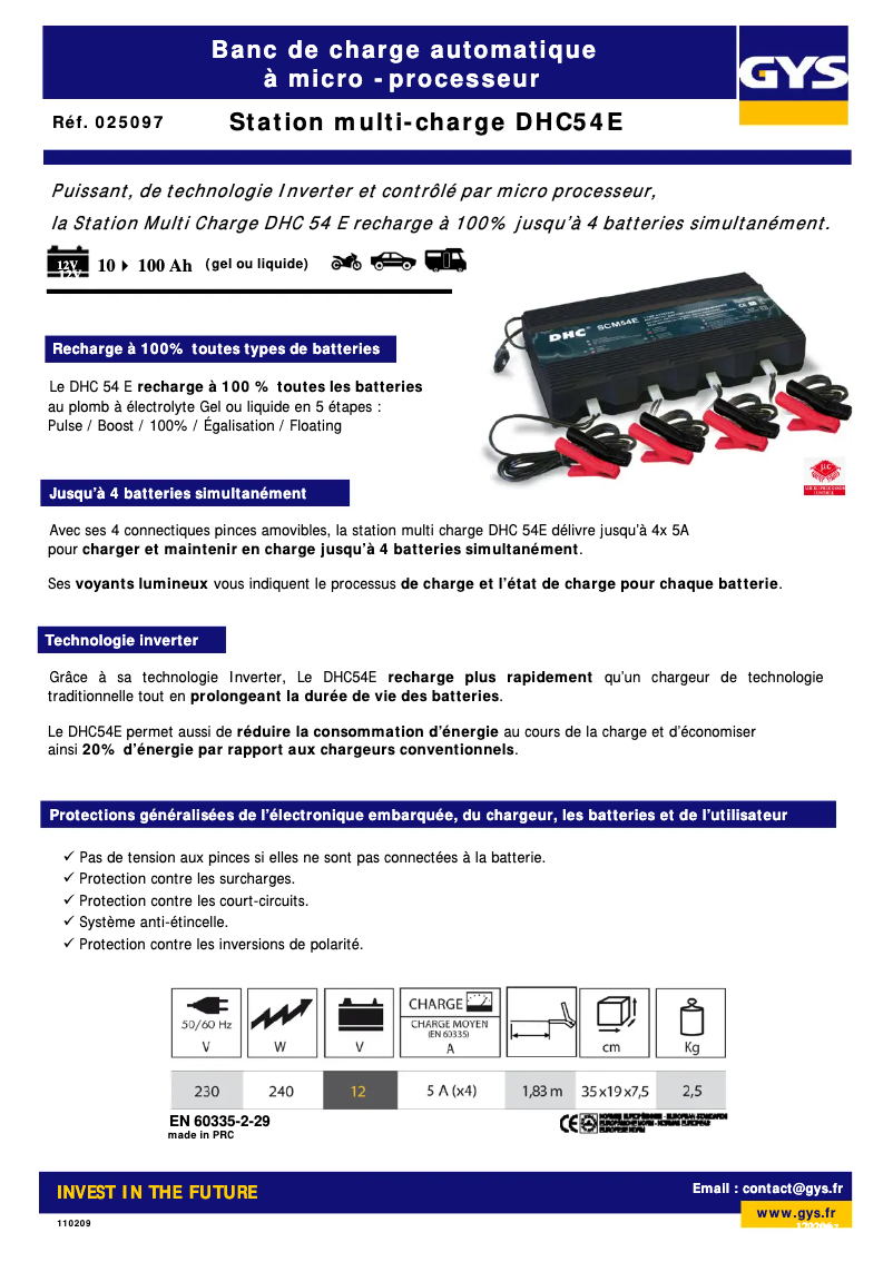 Page 1 de la notice Fiche technique GYS DHC 54 E
