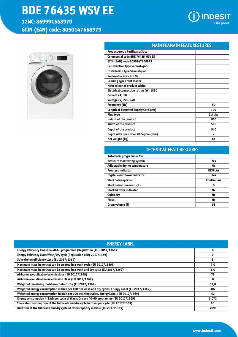Image de la première page du manuel de l'appareil BDE 76435 WSV EE