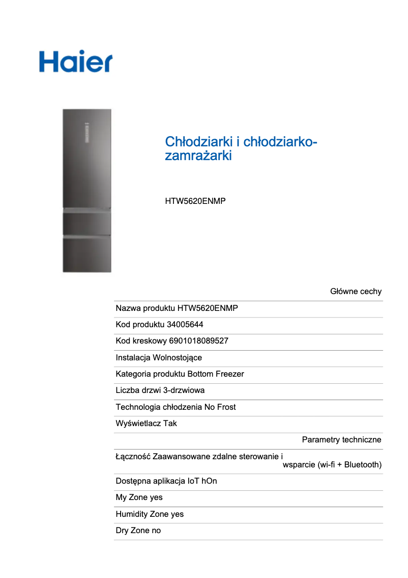 Page 1 de la notice Label énergétique Haier HTW5620ENMP