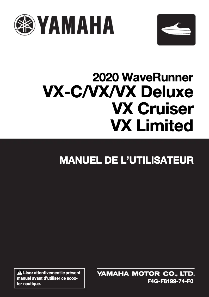Page n°1 - Manuel utilisateur Yamaha WaveRunner VX (2020)