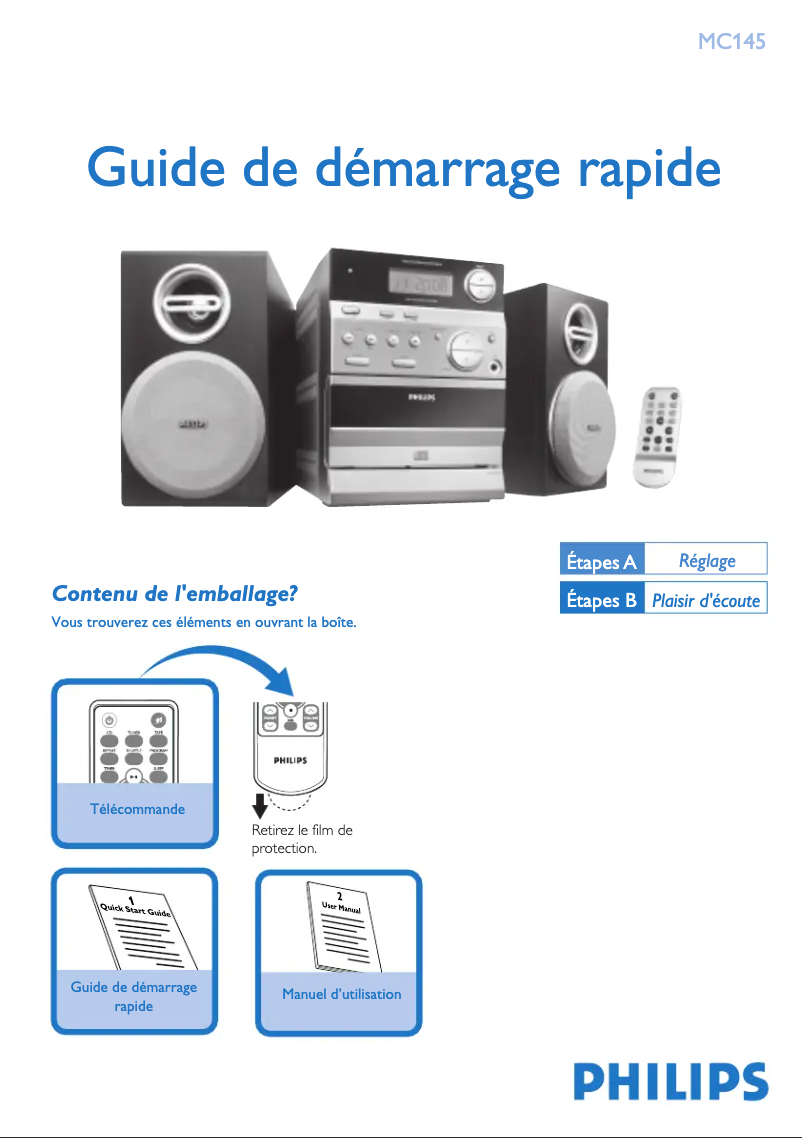 Page 1 de la notice Guide de démarrage rapide Philips MC145 Micro Hi-Fi System