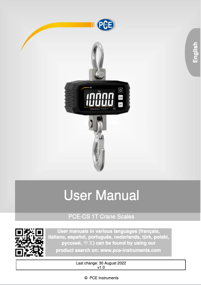Page n°1 - Manuel utilisateur PCE Instruments PCE-CS 1T