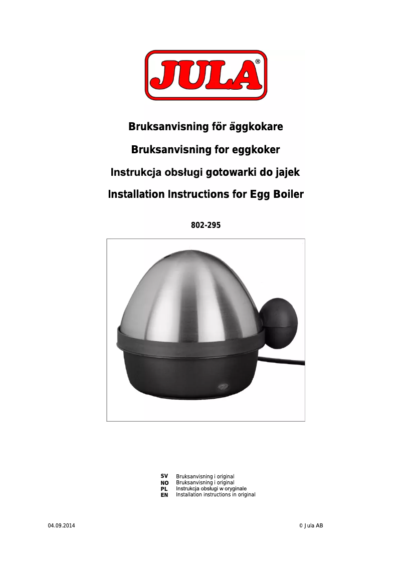 Page 1 de la notice Manuel utilisateur Jula 802-295