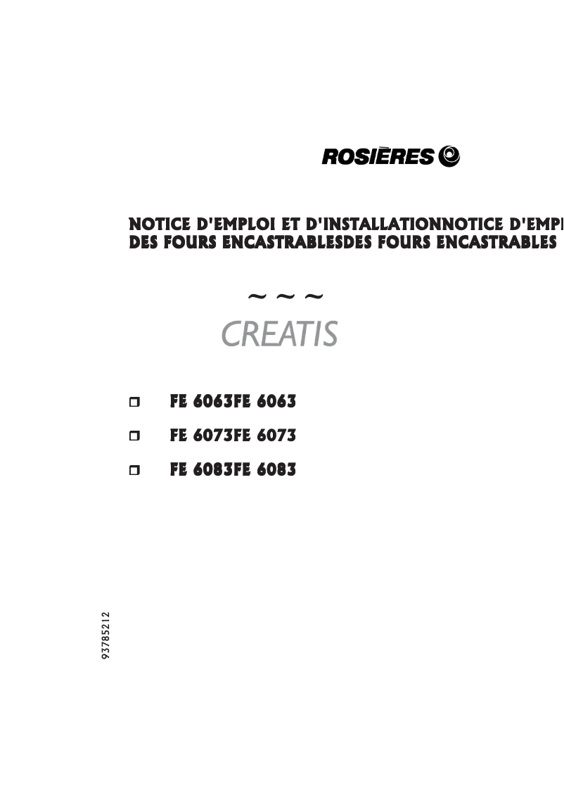 Page 1 de la notice Manuel utilisateur Rosieres FE 6083 RB