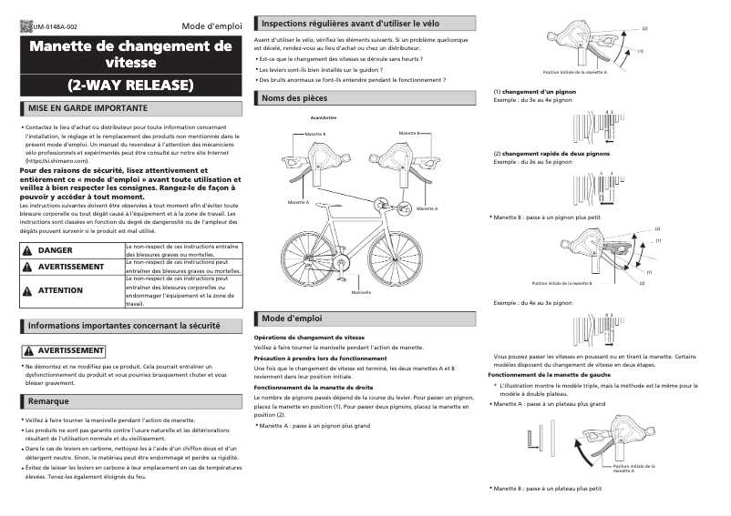 Page n°1 - Manuel utilisateur Shimano SL-3500