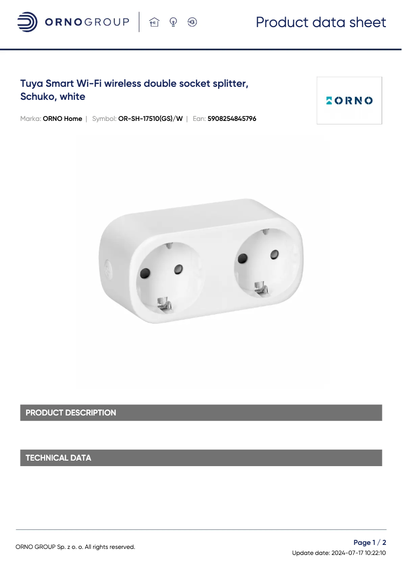 Página 1 del manual Ficha técnica ORNO OR-SH-17510