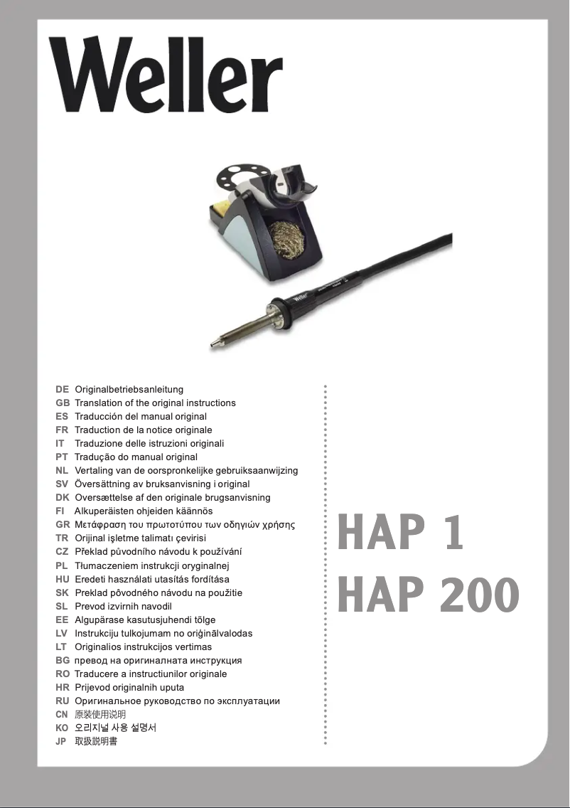 Page n°1 - Manuel utilisateur Weller HAP 1