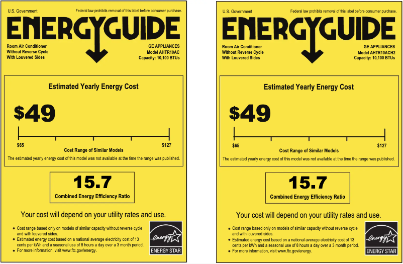 Page 1 de la notice Label énergétique GE Profile AHTR10AC