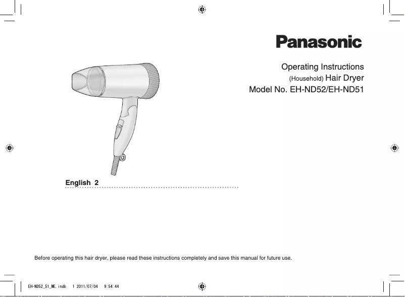 Page 1 de la notice Manuel utilisateur Panasonic EH-ND52