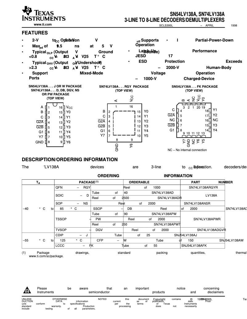 Page 1 de la notice Manuel utilisateur Texas Instruments SN74LV138ADR
