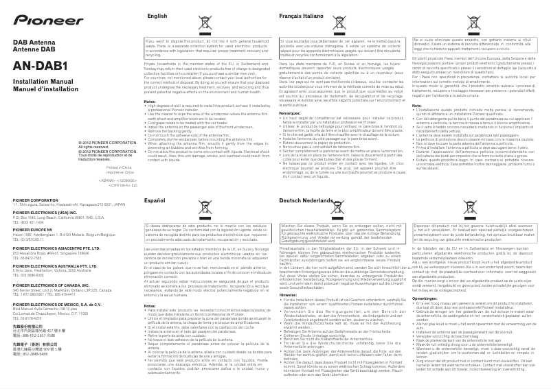 Page n°1 - Manuel utilisateur Pioneer AN-DAB1