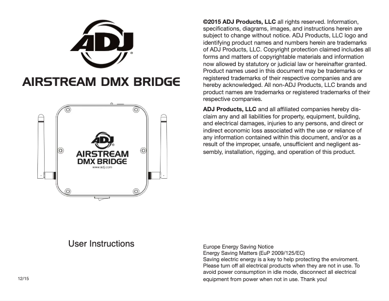 Página 1 del manual Manual de usuario American DJ AIRSTREAM DMX BRIDGE