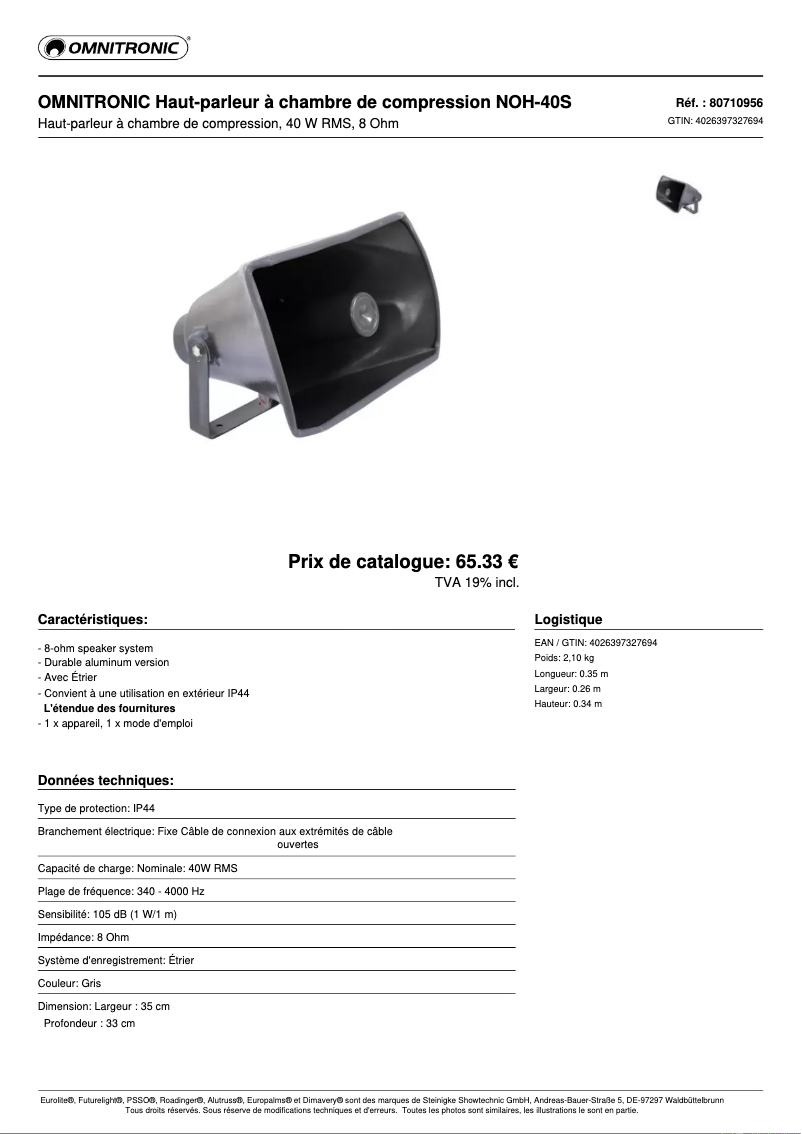 Página 1 del manual Ficha técnica Omnitronic NOH-40S