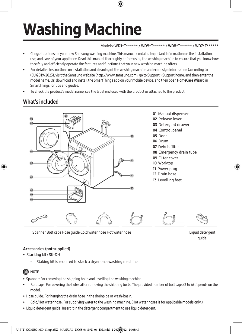 Page 1 de la notice Guide de démarrage rapide Samsung WD92T654CBE