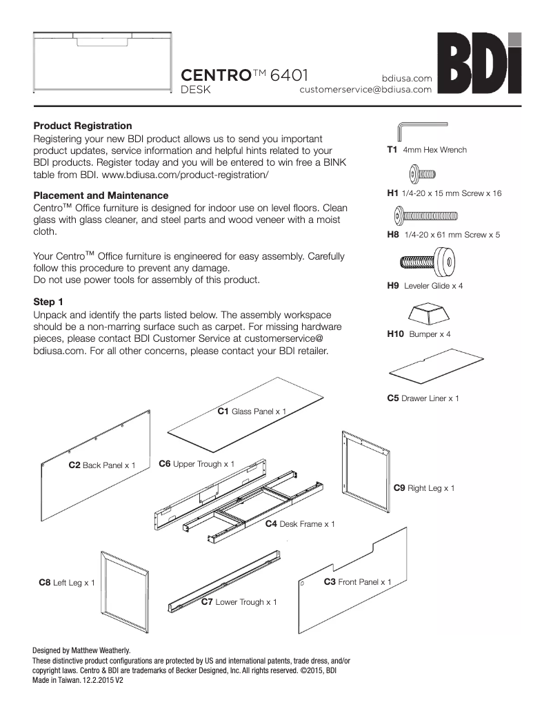 Page n°1 - Manuel utilisateur BDI Centro 6401