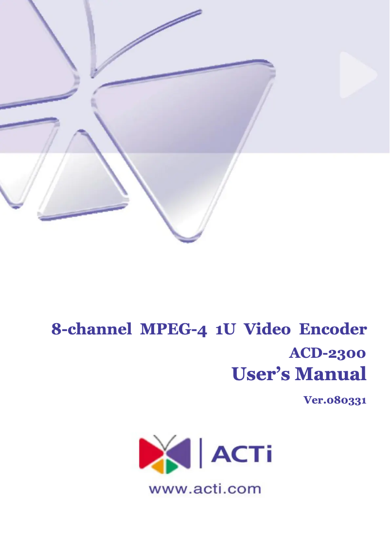 Page n°1 - Manuel utilisateur ACTi ACD-2300