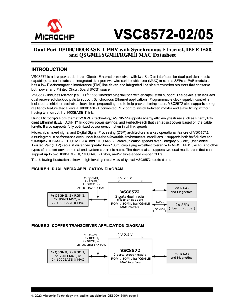 Page 1 de la notice Fiche technique Microchip VSC8572