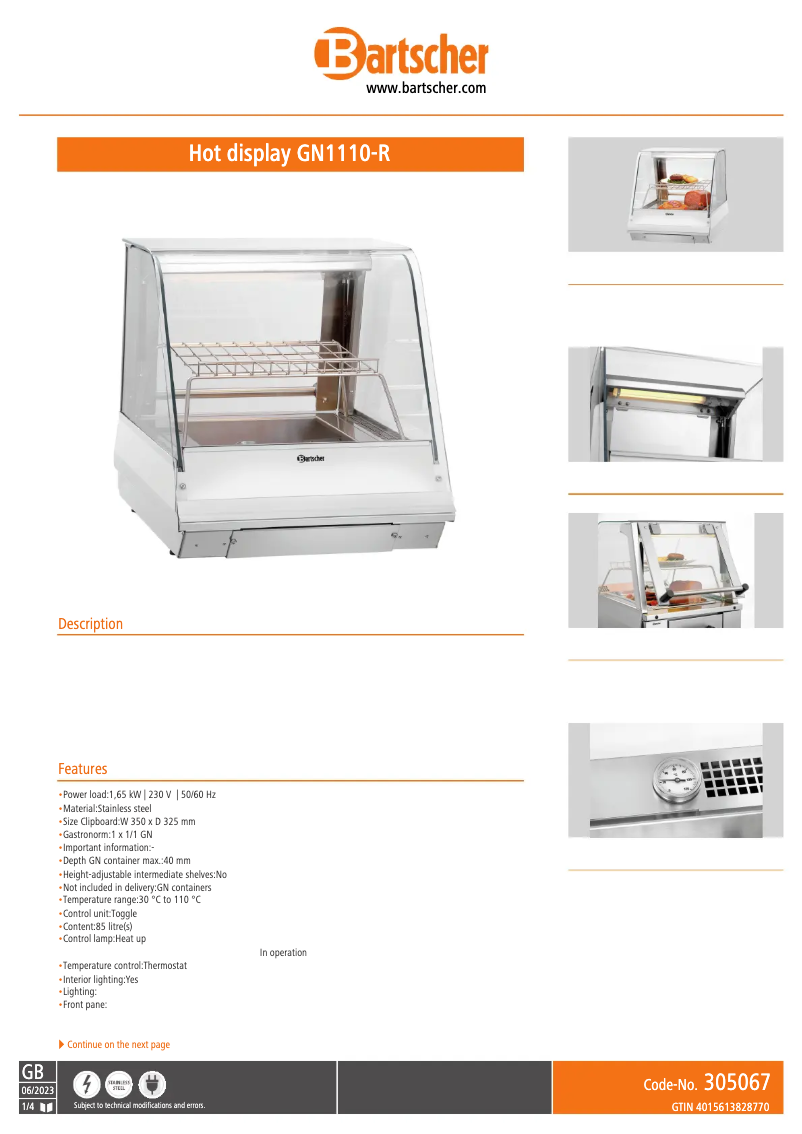 Page n°1 - Fiche technique Bartscher GN1110-R