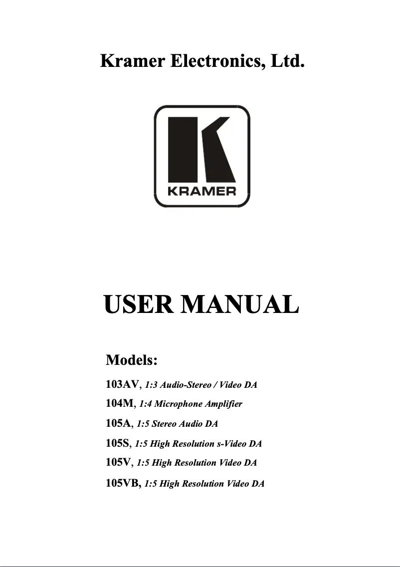 Page 1 de la notice Manuel utilisateur Kramer 105A