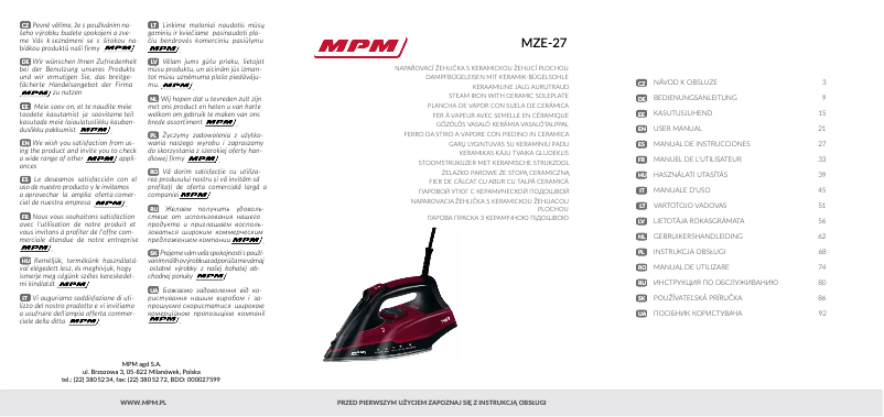 Page 1 de la notice Manuel utilisateur MPM MZE-27