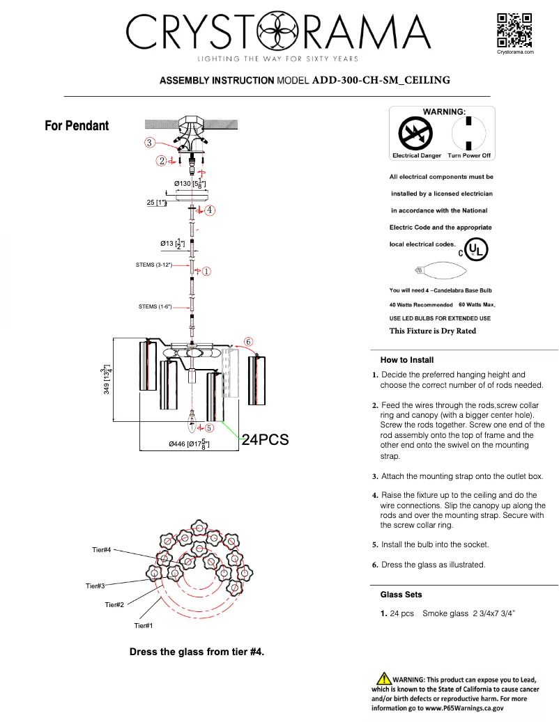 Page 1 de la notice Manuel utilisateur Crystorama Addis ADD-300-CH-SM_CEILING