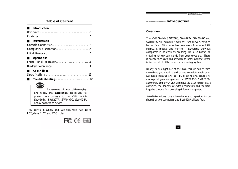 Image de la première page du manuel de l'appareil Pocket KVM Switches PS/2
