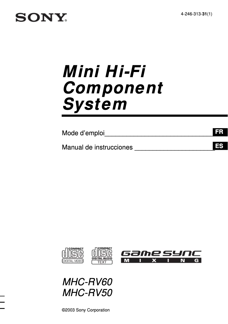 Page n°1 - Manuel utilisateur Sony MHC-RV50