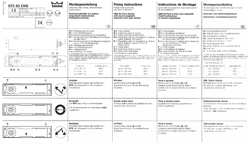 Page 1 de la notice Manuel utilisateur Dorma BTS80 EMB