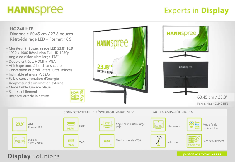 Page 1 de la notice Label énergétique Hannspree HC 240 HFB
