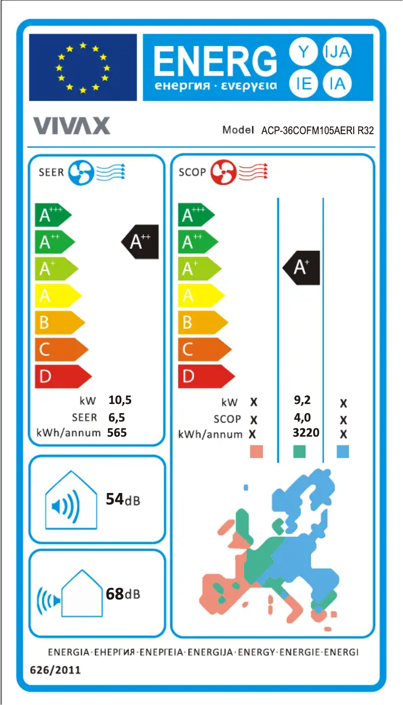 Page n°1 - Label énergétique Vivax ACP-36COFM105AERI