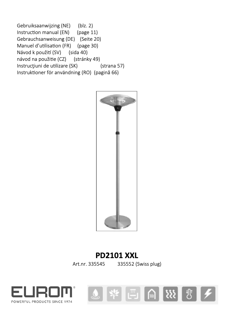 Page 1 de la notice Manuel utilisateur Eurom PD2101 XXL