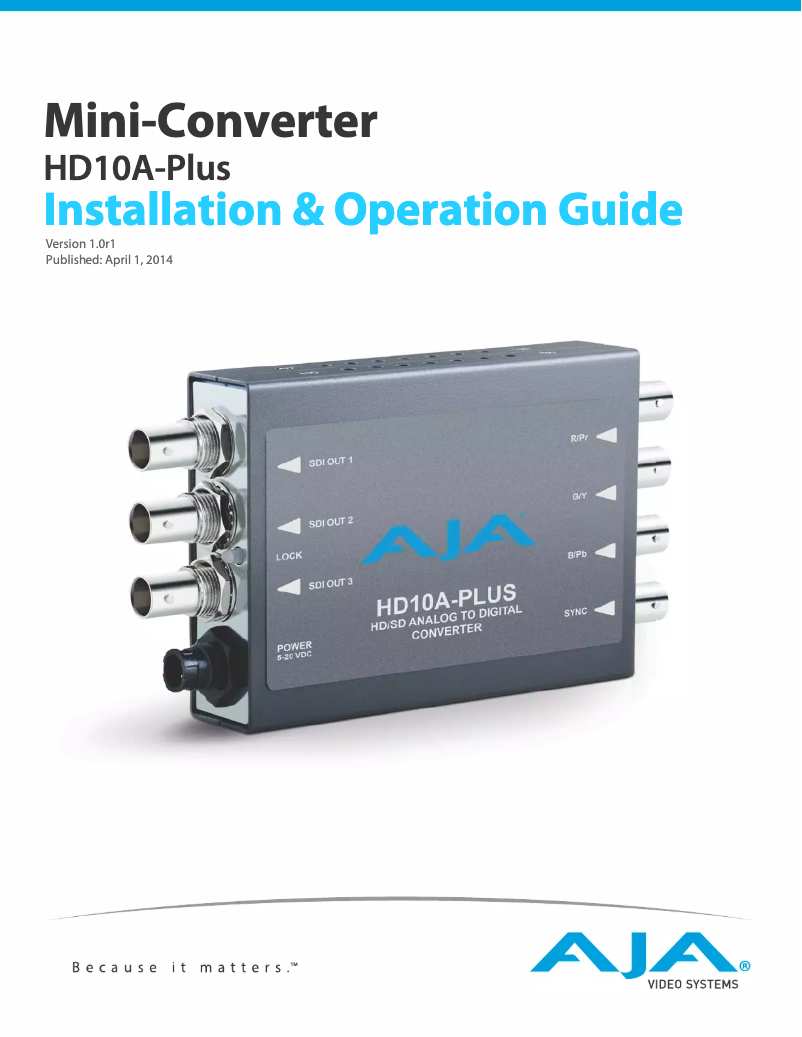 Page 1 de la notice Manuel utilisateur AJA HD10A-PLUS