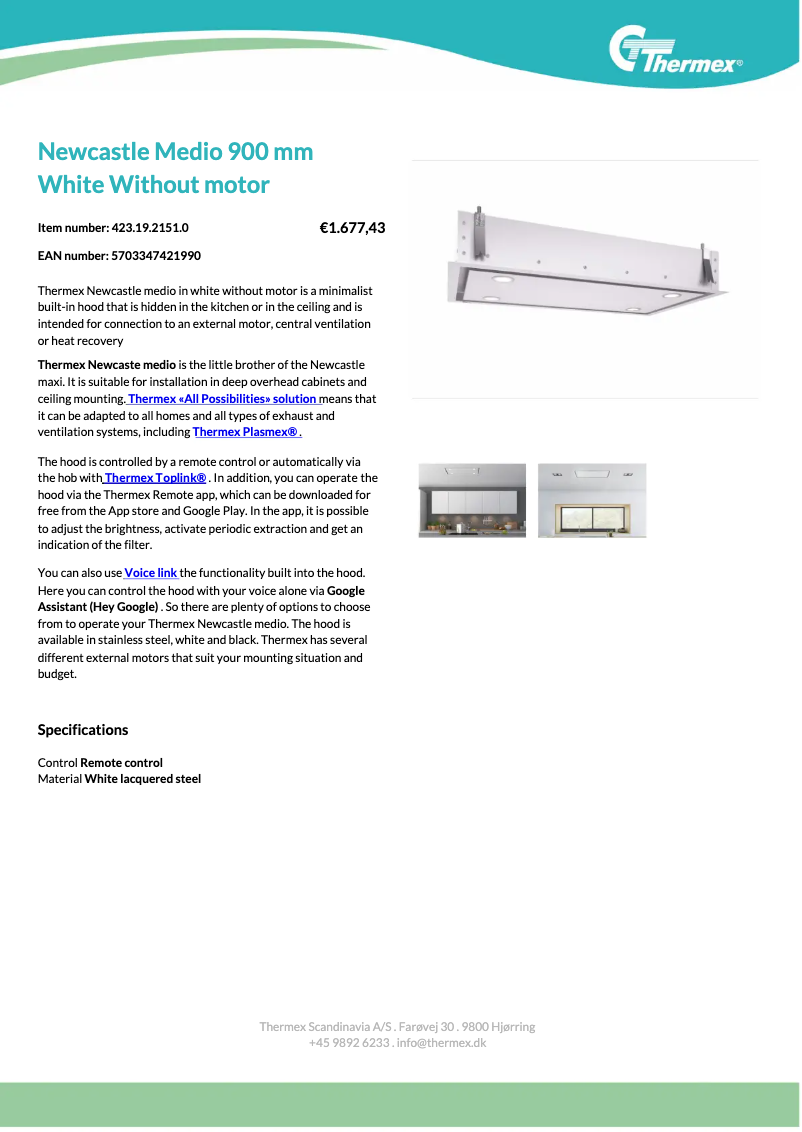 Page 1 de la notice Fiche technique Thermex Newcastle Medio