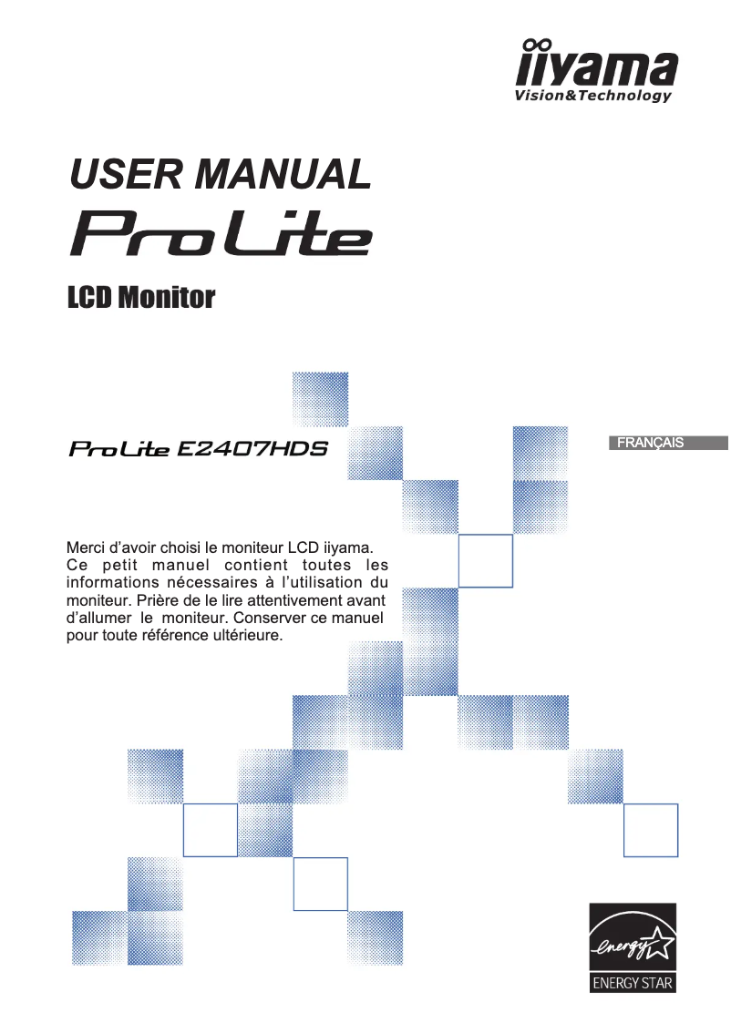 Page 1 de la notice Manuel utilisateur Iiyama ProLite E2407HDS