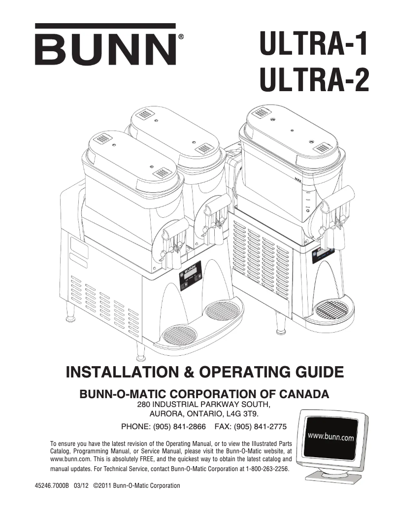 Page 1 de la notice Manuel utilisateur Bunn Ultra-2 HP