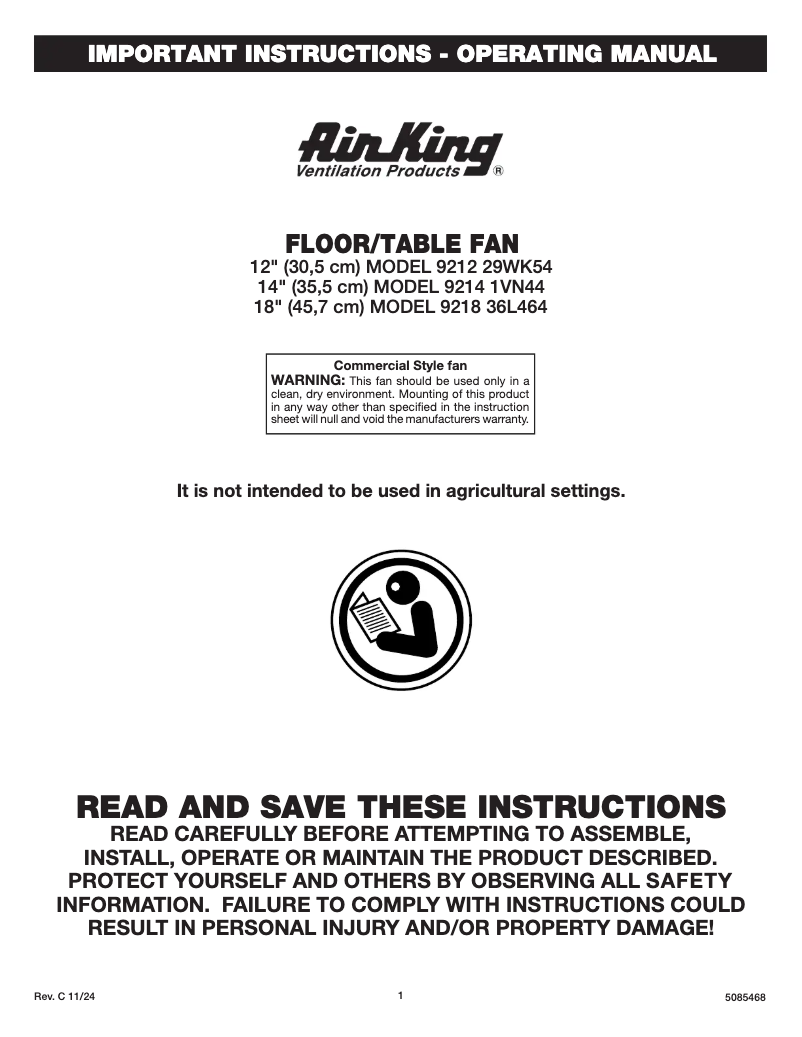 Page n°1 - Manuel utilisateur Air King 9214