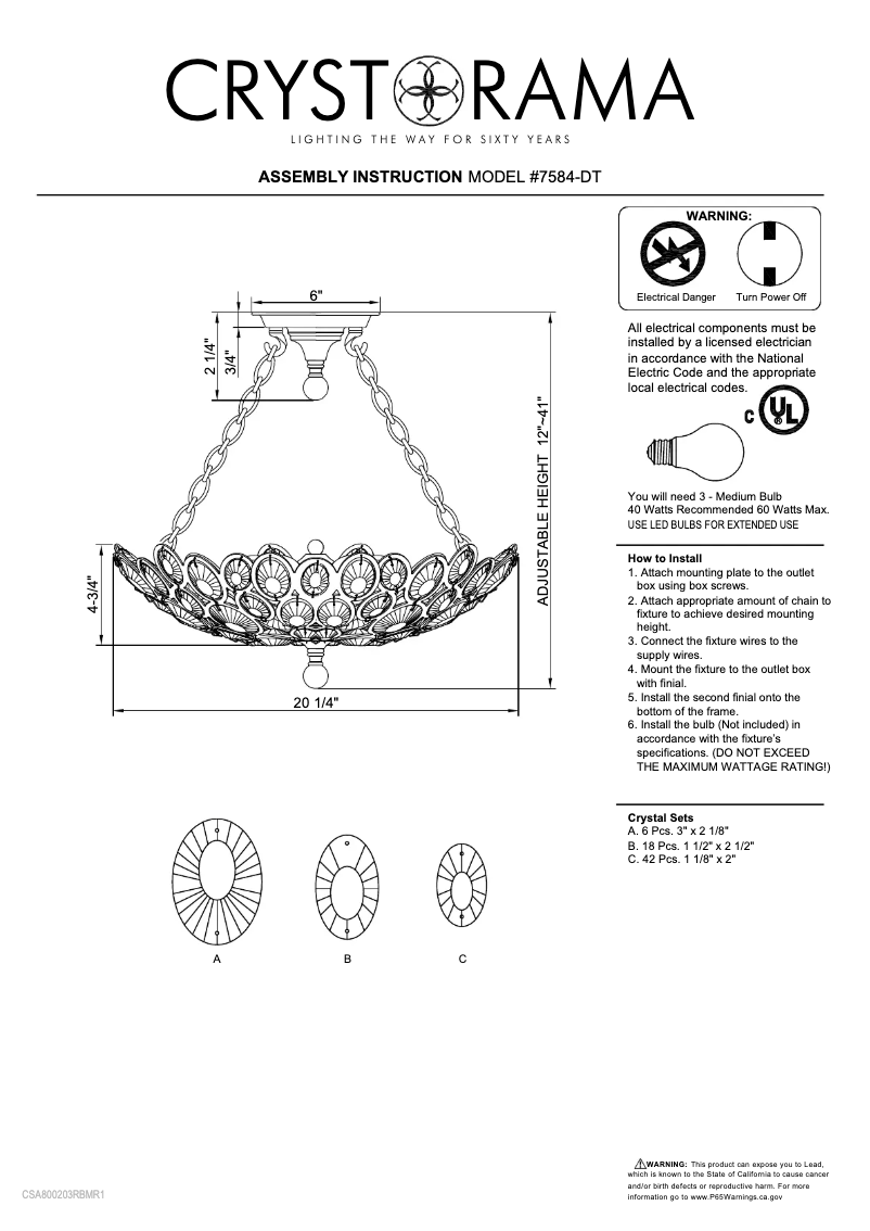 Page n°1 - Manuel utilisateur Crystorama Sterling 7584-DT