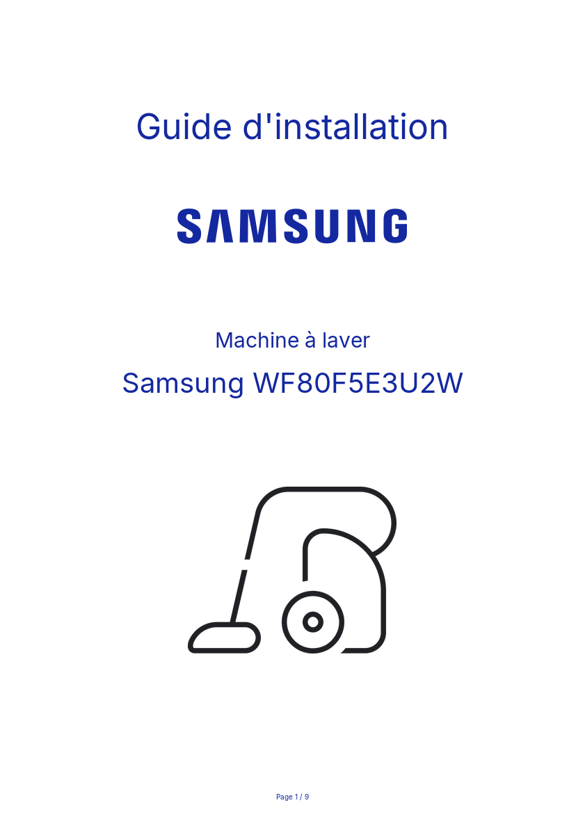 Page n°1 - Guide d'installation Samsung WF80F5E3U2W