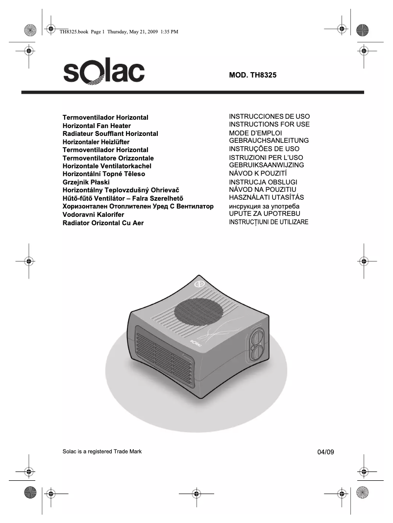 Page 1 de la notice Manuel utilisateur Solac TH8325