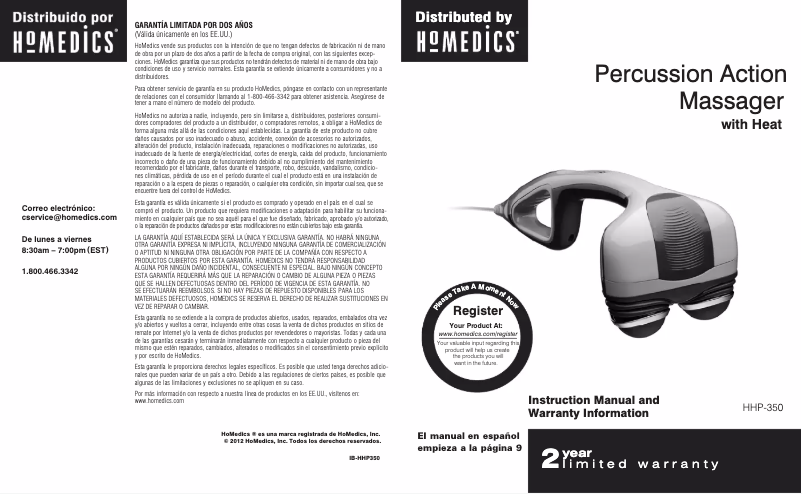Page 1 de la notice Manuel utilisateur Homedics HHP-351H