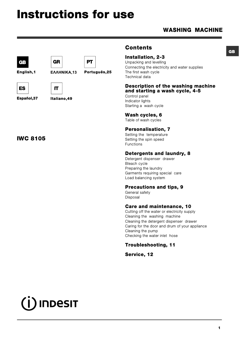 Image de la première page du manuel de l'appareil IWC8105