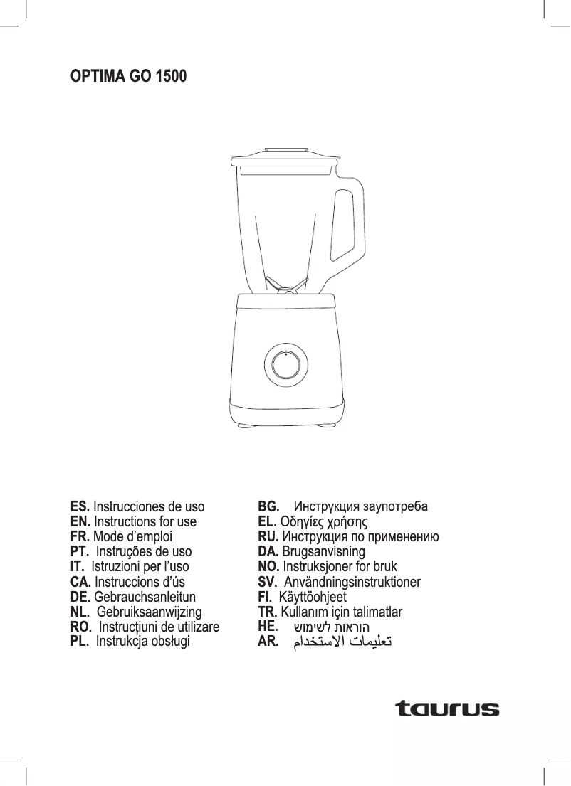 Page 1 de la notice Manuel utilisateur Taurus Optima Go 1500