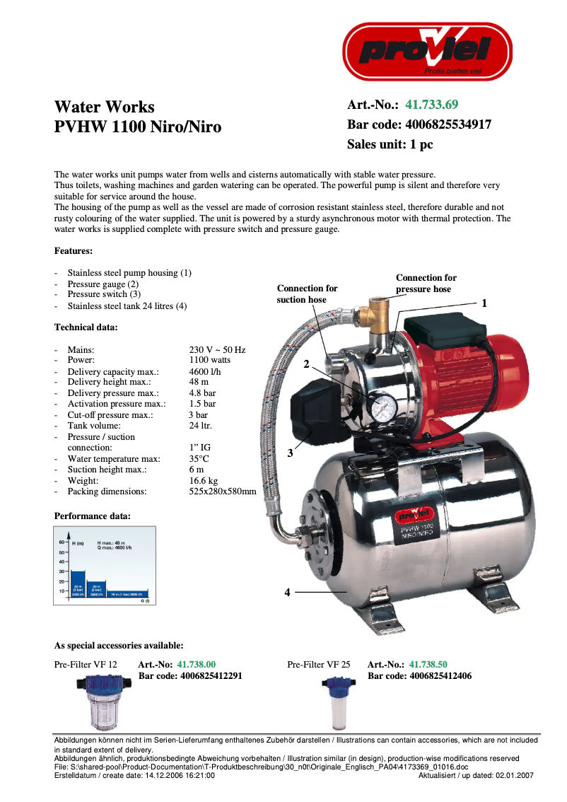 Página 1 del manual Manual de usuario Proviel PVHW 1100 Niro/Niro