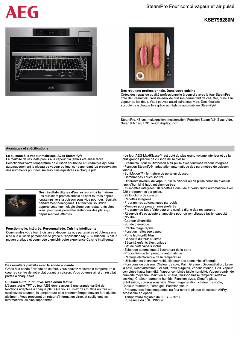 Page 1 de la notice Fiche technique AEG KSE798280M